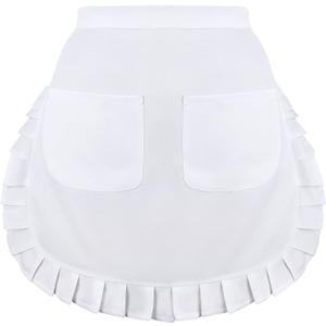 Women's Waist Apron with 2 Pockets, White Half Apron for Women, Waitress Apron for Kitchen Cooking Restaurant Bistro Coffee Shop