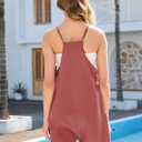 Rompers for Women Summer Casual Waffle Knit Sleeveless Romper Spaghetti Strap Shorts Overalls Jumpsuit with Pockets (Small, Pink)