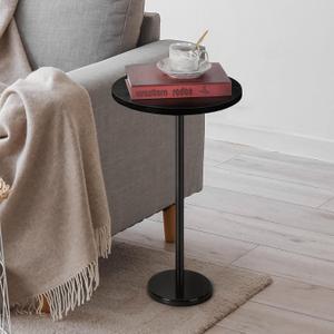 Smusei Drink Tables for Small Spaces Pedestal Side Table with Marble Base Small Round Side Table Black Coffee Table for Sofa Couch Chair Patio, Black