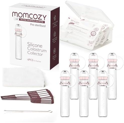 Momcozy Colostrum Collector Reusable Breast Milk Collector with Storage Case and Cotton Wipe, Portable Colostrum Container BPA Free, Multi-Use Collector 5ml-5pcs