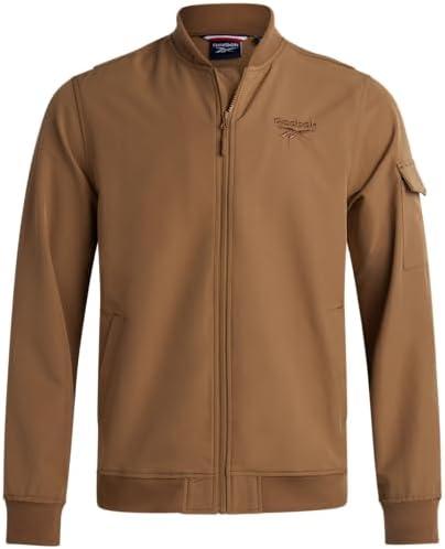 Reebok Mens Rain Jacket - Full Zip Up Lightweight Water Resistant Windbreaker Soft Shell Collar Rain Coat for Men L