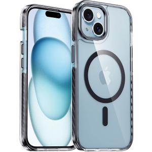 FNTCASE for iPhone 15 Magnet Case: for iPhone 14 Case | Magnetic Shockproof Clear Protective Cell Phone Cover | Rugged Drop Protector with Built-in Anti-Collision Tape & Metal Button Design (Black) (Dark Black)