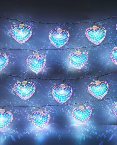 20 LED Disco Ball Mirror LED Party String Light Christmas Lanterns for Holiday Wall Window Tree Decorations Indoor Outdoor Patio Party Yard Garden Kids Bedroom Living Dorm (Ocean Love Blue, 20-LED)