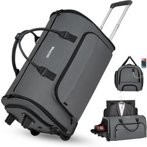 Rolling Garment Bags for Travel, 59L Rolling Duffle Bag with Wheels and Shoe Compartment for Men and Women, 3 in 1 Carry on Convertible Travel Garment Bag with Wheels, Gray