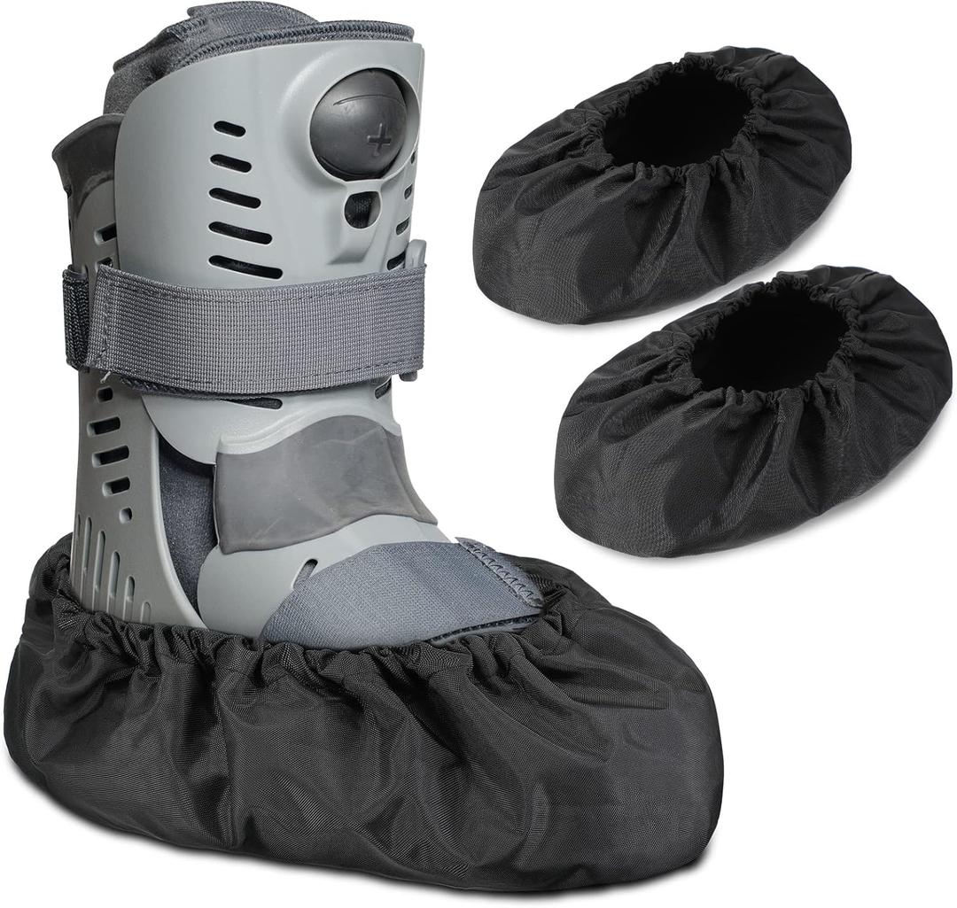 Geyoga 2 Pcs Fracture Walking Boot Cover Oxford Cloth Non Slip Reusable Shoe Covers for Non Skid Foot Brace Recovery Shoes Covers with Rubber Sole(Medium,Black)