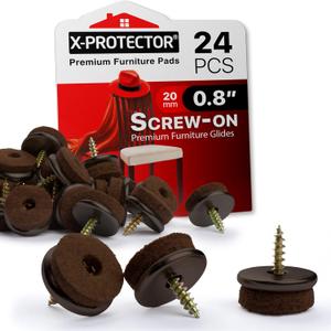 Screw-On Felt Furniture Pads X-Protector 24 PCS - 0.8 Chair Leg Floor Protectors for Hardwood Floors - Premium Chair Glides - Brown Floor Protectors for Chairs - The Best Furniture Sliders! Screw-On Felt Furniture Pads X-Protector 24 PCS - 0.8 Chair Leg Floor Protectors for Hardwood Floors - Premium Chair Glides - Brown Floor Protectors for Chairs - The Best Furniture Sliders!