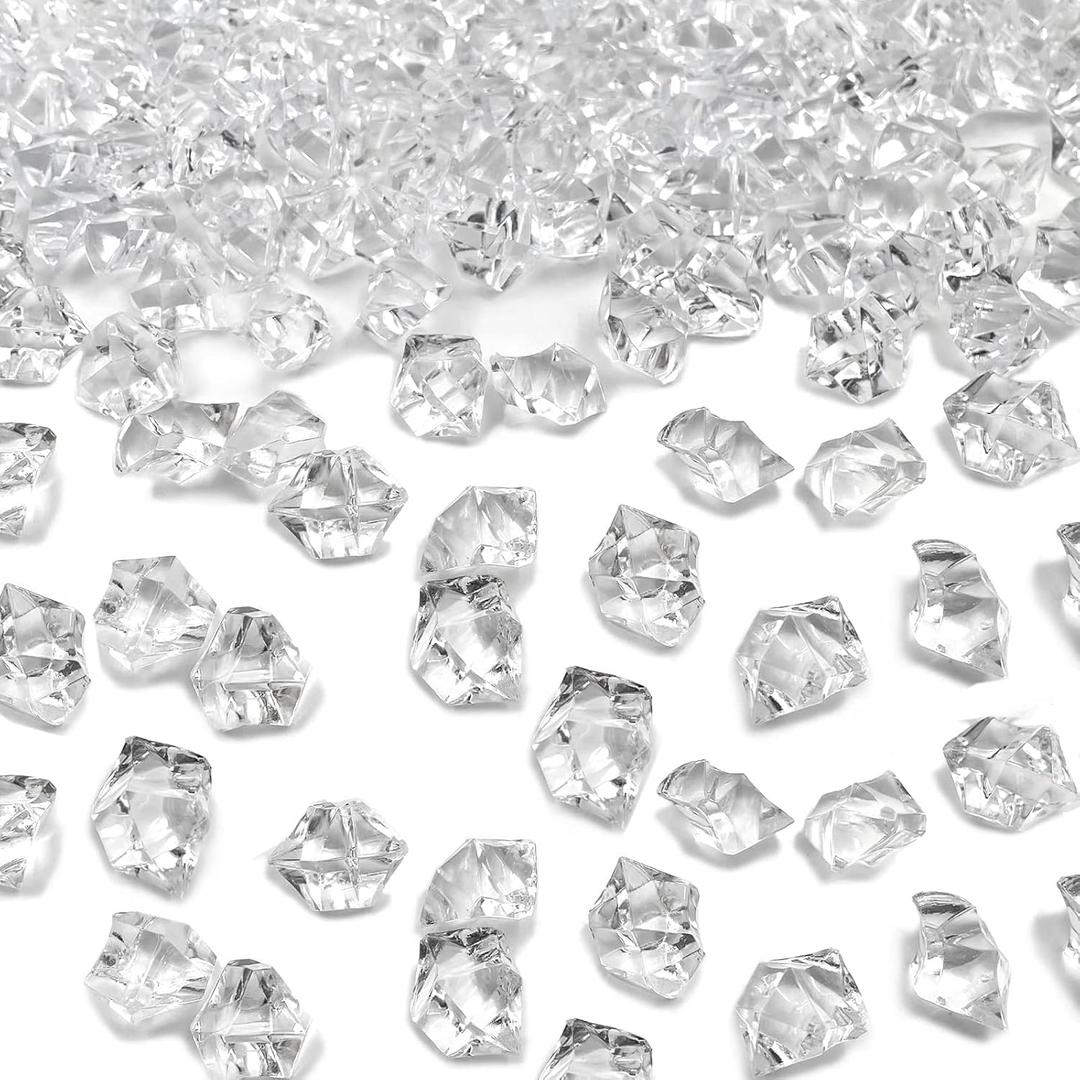 Fake Ice Cubes, 1000 Pcs Acrylic Ice Rocks for Centerpieces, 11 * 14 mm Artificial Ice Table Scatter, Fake Crushed Ice Acrylic Vase Fillers Christmas Decorations
