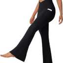 Women's Flare Leggings with Pockets-Crossover High Waisted Bootcut Yoga Pants-Tummy Control Bell Bottom Leggings (X-Large, Black)