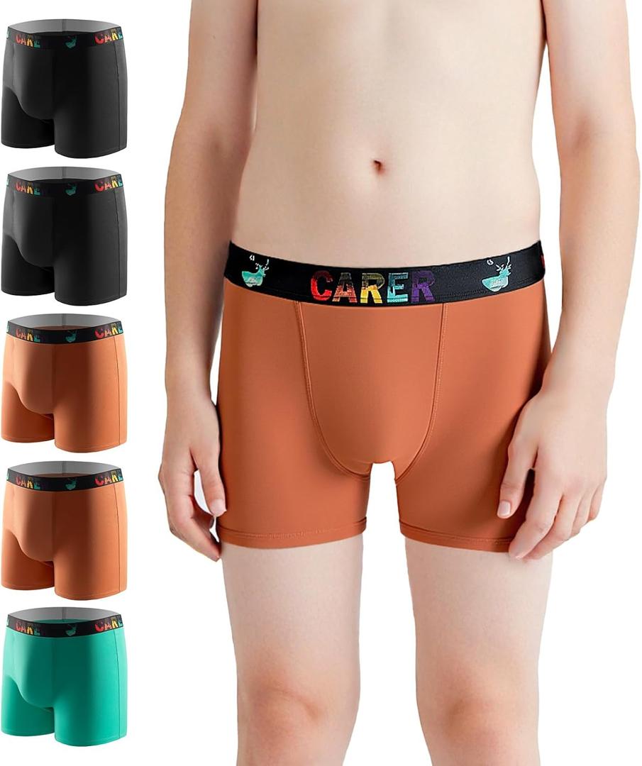 Carer Washable Incontinence Underwear for Children with Front Absorbent 100ML Cotton Reusable Boys Incontinence Underwear Breathable Kids Absorbent Leak Proof Briefs for Boy Age 4-18, 5 Pack, X-Large (2 Black/ 2 Orange/Green)