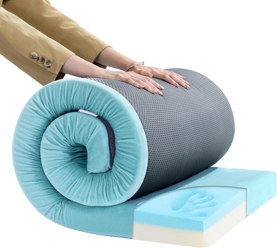 MABOZOO Memory Foam Camping Mattress Pad Waterproof Portable Sleeping Mats Roll Up Mattress Guest Bed 3 Inch Thick Washable Velvet Cover Floor Camping Cot for Car Truck Outdoor Tent
