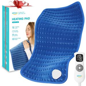 ALLJOY Electric Heating Pad for Back Pain Relief - 6 Heat Levels, 8 Timers, 24" x 12" Large Pad for Moist & Dry Heat Therapy, Abdomen Cramps, Shoulder, Leg, Arm - Blue