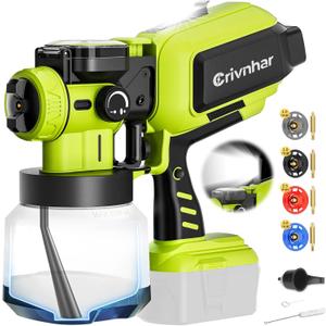 Cordless Paint Sprayer for Ryobi 18V Batteries, HVLP Handheld Spray Gun with 1200mL Capacity & 4 Copper Nozzles, 70000RPM Brushless Motor for Cabinets, Furniture, Fence, Trim, House & More(Tool Only) (Lime Green)