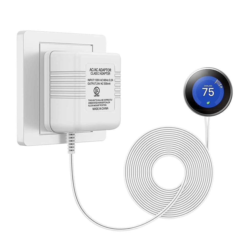 UL Certified Thermostat C Wire 24V Transformer, White Adapter Compatible with Honeywell, Nest, Emerson, Ecobee, Wyze Thermostat and Most Doorbells (26FT Power Cable)