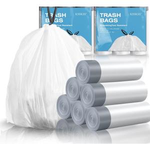 120 Counts 1.6 Gallon Mini Drawstring Trash Bags, Small Garbage Bags by KSSKSS, Code a fit 4.5-8 Liter, 1.2-2 Gal, White Trash Bin Liners for Home Office Kitchen Bathroom Bedroom