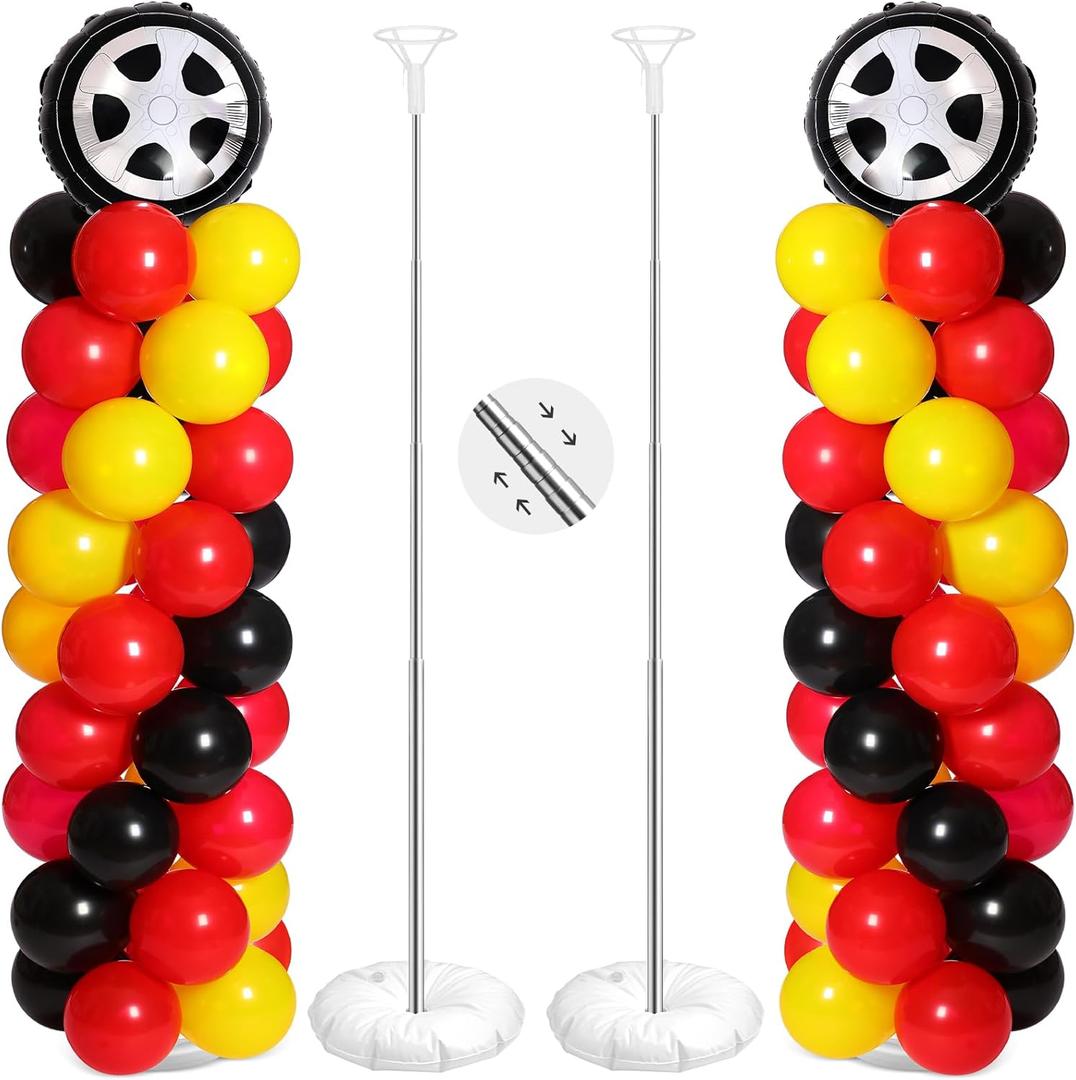 Ctosree 133 pcs Race Car Party Balloons Stand Kit Car Race Balloons Party Supplies Red Black Yellow Decoration
