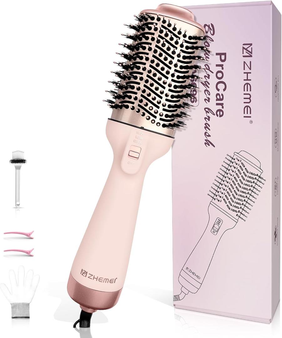 1300W Hair Dryer Brush,4 in 1 Blow Dryer Brush Anti-frizz Ceramic Titanium Barrel with ALCI Safety Plug Professional Salon Hot Air Brush for All Hair Types (Pink)