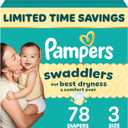 Pampers Swaddlers Diapers, Size 3 (13-26 lbs), 78 Count, Absorbent, Keeps Baby Dry and Comfortable, Skin Safe Disposable Baby Diaper