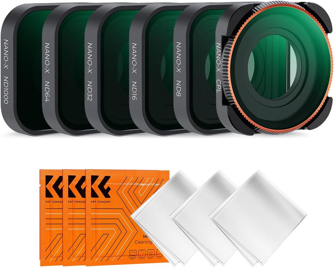 K&F Concept ND CPL Filter Set Compatible with GoPro Hero  Black, Pack ND8 ND16 ND32 ND64 ND1000 CPL Neutral Density Polarizer Lens Filter Kit for Go Pro Hero 12/11/10/9 Black, Plastic Frame (2 lens filters 3 cleaning clothes_