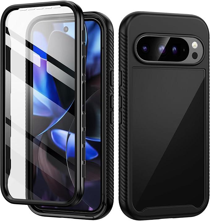 seacosmo for Google Pixel 9/10 Case, Google 9/10 Pro Cases with Screen Protector, Full Body Shockproof Military Protective Slim Fit Bumper Phone Cover Case for Pixel 9/9 Pro/10/10 Pro, Black