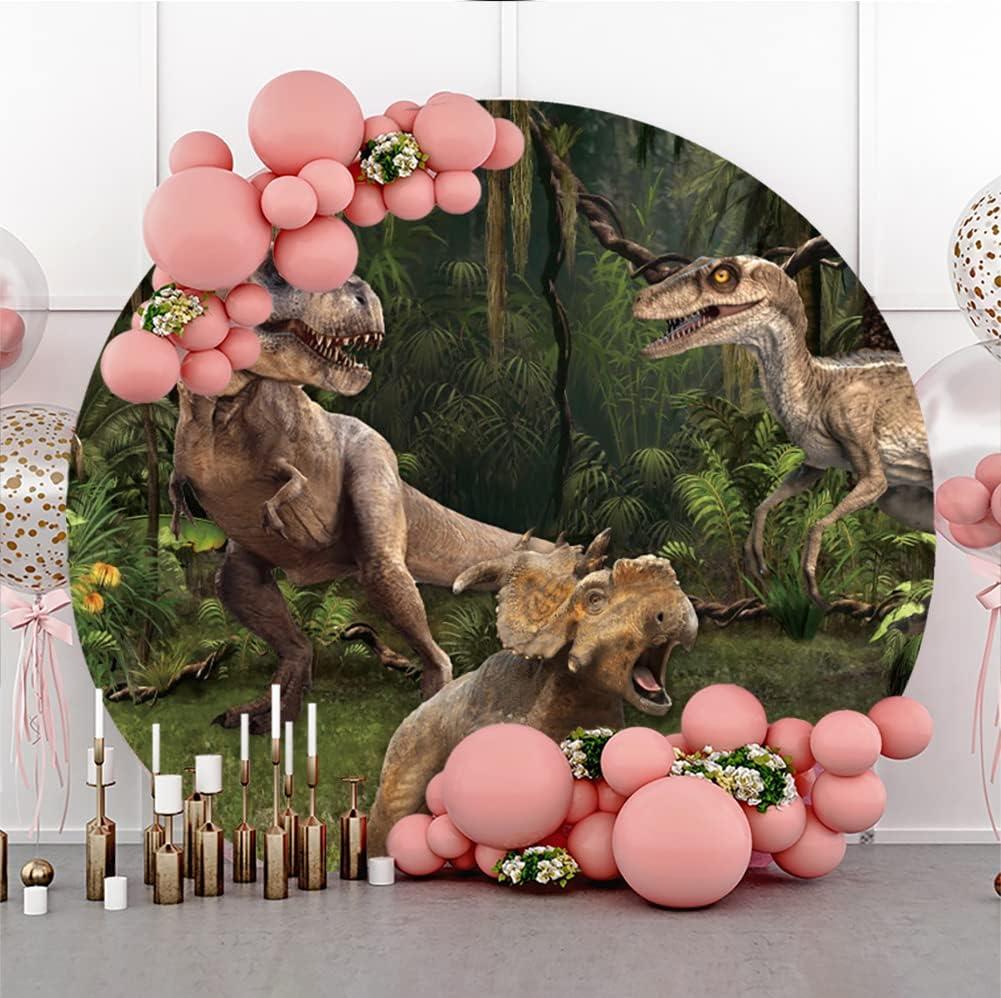 AOFOTO 7.2x7.2ft Polyester Dinosaur Circle Backdrop Cover Forest Jungle Park 3D Dinosaur Round Photography Background Boy Kids Baby Shower Birthday Theme Adventure Party Decorations Photoshoot Props