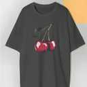 RoseSeek Women's Cherry Graphic Tees Top Crewneck Short Sleeve Baggy T Shirt (XS)