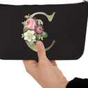 Deanfun Makeup Bag, Bride Bridesmaid A-Z Make Up Bag, Small Personalized Initial Letter 3D Printings Waterproof Cosmetic Bags for Women (C)