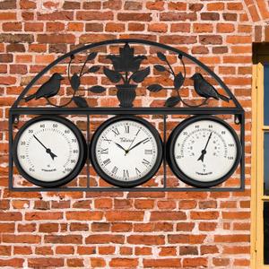 26Inch Large Outdoor Clock,Waterproof Wall Clock with Thermometer and Hygrometer Combo,Weatherproof Non-Ticking Battery Operated Decor Clock for Patio,Garden,Pool,Porch,House Warming Gifts (Black)