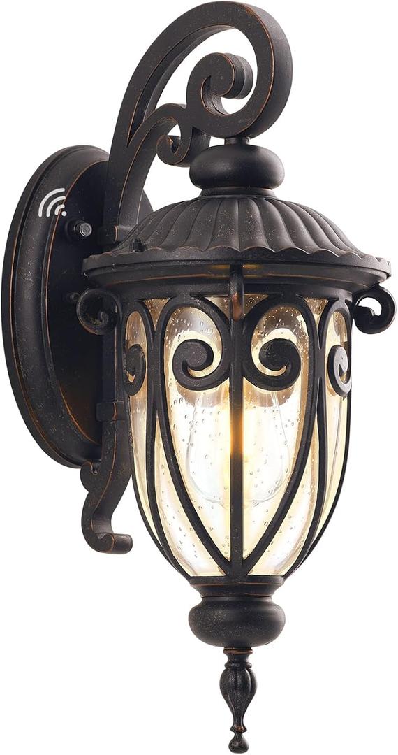 18in Dusk to Dawn Outdoor Wall Light for House, Bronze Exterior Wall Lantern for Garage, Aluminium Porch Door Lights Fixture with Clear Seeded Glass Shade for Entryway, Front Door