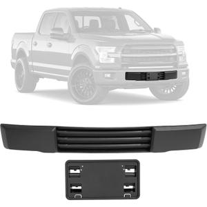 ALMULOO Front Bumper Cover & License Plate Bracket Compatible with 2015-2017 Ford F150 W/O Engine Block Heater Option&Grille Shudders Replace for FL3Z17E810AA FL3Z17A385A FO1044108 FO1068165 FO1044109