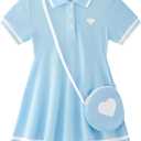 Move Dance Toddler Girl Sporty Dress Summer Clothes Kids Casual Sundress with Bag 2-7 Years (Blue)