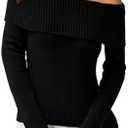 PRETTYGARDEN Off The Shoulder Sweater for Women 2025 Fall Fashion Cute Long Sleeve Tops Winter Ribbed Pullover Knit Outfits XL, Black