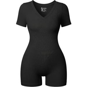 OQQ Women Rompers Short Sleeve V Neck Summer Casual Stretch Overalls Shorts Jumpsuit 2025 Clothes Black, M OQQ Women Rompers Short Sleeve V Neck Summer Casual Stretch Overalls Shorts Jumpsuit 2025 Clothes Black, M