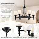 29.9" Black Wagon Wheel Chandelier 6-Light Modern Farmhouse Chandeliers with White Fabric Shades Rustic Hanging Dining Room Light Fixture Over Table Vintage Pendant Light for Living Room Bedroom Foyer