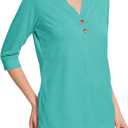 Womens Tops 3/4 Sleeve V Neck Button Down Shirts Business Casual Outfit Basic Tees Summer Top 2025 (XL)