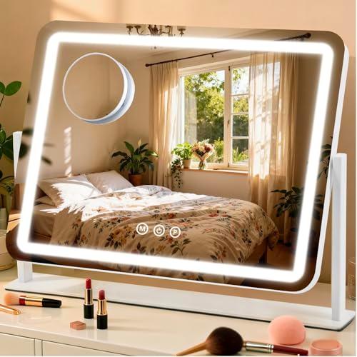 ViKert Vanity Mirror with Lights, 5X Magnification Spot Mirror, Makeup Mirror with Dimmable 3 Color Lighting, 17.3"L x 14.2"W