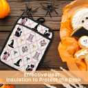 3 x Coquette Bow Halloween Black Cat Pot Holders with Pockets, Preppy Pink Floral Witchy Halloween Oven Pot Holders Heat Resistant Oven Mitts Hot Pads for Kitchen Baking Cooking, Set of 2