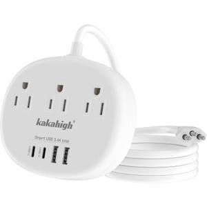 Brazil Power Adapter, Outlet Adapter for Brazil with 3 American Outlets 4 USB Ports (2 USB-C) Total 24W, Type N Plug Adapter and Outlet Converter for USA to Brazil, 5FT