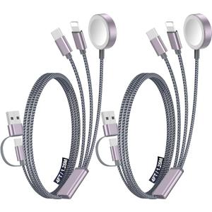 2Pack Multi Charging Cable Cord for Travel Vacation Essentials,Apple Watch Charger,iPhone 17 Charger,[3-in-2] USB A/Type C/Lightning Cable for iWatch,iPhone 17-11,Xbox Series X&S,Airpods,Home,Office