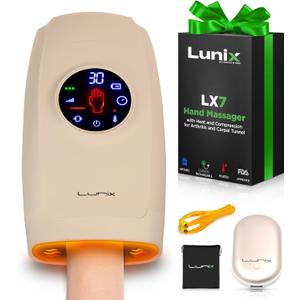 Lunix LX7 Touchscreen Electric Hand Massager with Compression and Heat, Pressure Point Therapy for Arthritis, Pain Relief, and Carpal Tunnel, Shiatsu Massage Machine, with Hand Warmer, Beige