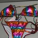 Women's Liquid Metallic Rainbow Bikini Sets Shiny String Padded Triangle 2 Pieces Swimsuit Set (XX-Large)