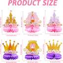 12 PCS Princess Party Honeycomb Centerpieces Decorations, Pink and Gold Party Table Topper Centerpieces for Girls Birthday Christmas Party (Princess Set)