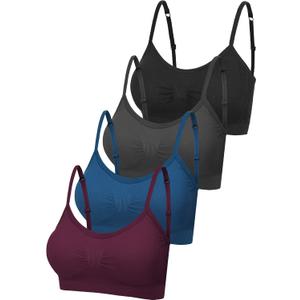 SATINIOR 4 Pieces Bralette Neck Cami Bra Wireless Tank Top Sports Bra for Women (Small-Medium, Black, Grey, Dark Red, Lake Blue)