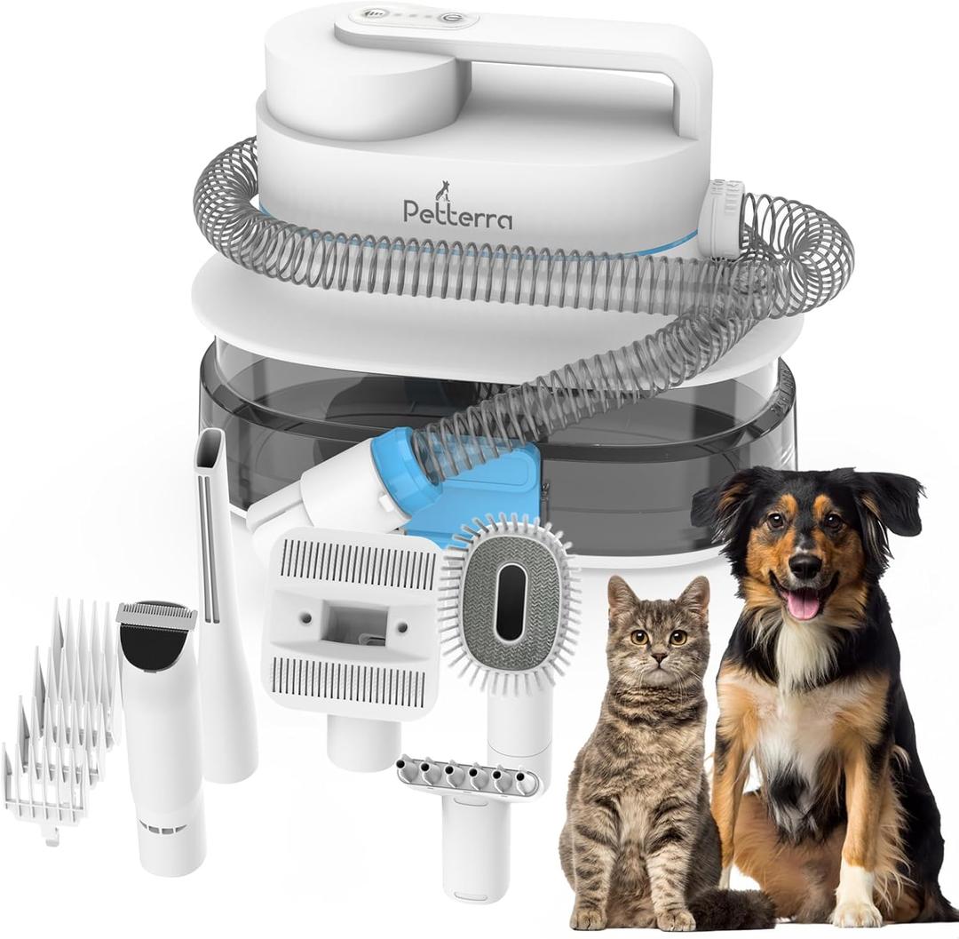 FurCare Pro 3-in-1 Grooming Kit with Vacuum Suction (99%), Dryer, and Professional Clippers. Includes Tools for Efficient Pet Grooming, 4L Dust Cup, Low Noise. Ideal for Dogs, Cats & More! (Blue)