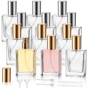 Foraineam 12 Pack 1 oz / 30ml Clear Glass Perfume Bottle, Refillable Empty Fine Mist Atomizer Spray Bottles, Portable Square Perfume Atomizer Bottles for Fragrance, Lotion, Essential Oil