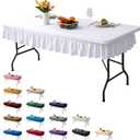 4ft White Stretch Tablecloth for Rectangular Tables - Flared Wrap Design, Waterproof, Wrinkle-Resistant, Washable - Ideal for Weddings, Parties, Banquets & Table Protection