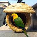 Hamiledyi Birds Nest Straw Birdhouse Natural Fiber Bird Nest Hut Cozy Resting Breeding Place with Birds Toy for Medium-Sized Parrots Conures Cockatiel,Large