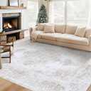 Area Rug 6x9 Living Room Rug, Machine Washable Vintage Distressed Medallion Rug Non-Slip Soft Low Pile Large Indoor Rugs for Bedroom Kitchen Dining Room Office (Beige,6'x9')