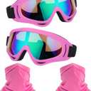 Motorcycle Goggles,2 Pack Dirt Bike ATV Motocross Riding Hiking Protective with 2 Pack Neck Breathable Bandana Mask (Rose Pink/Colorful+mask)