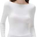 SUUKSESS Cloud Cashmere Women Boat Neck Fitted Long Sleeve Shirts Basic Knit Going Out Tops (White, M)