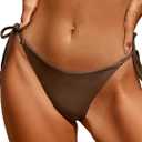 Rajputana Women's Tie Side Solid Bikini Bottom String Sexy Brazilian Bathing Suits Bottoms (Brown)